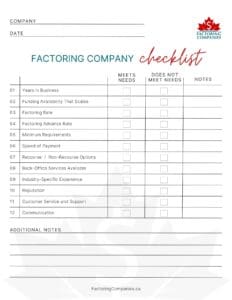 Printable checklist for use when choosing a factoring company